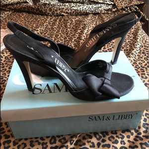 Sam and Libby satin sling back heels,leather soles